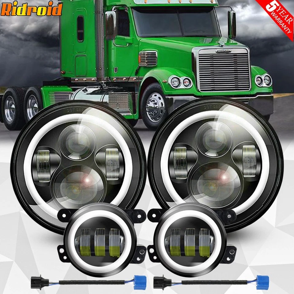 For Freightliner Coronado 7inch Round LED Headlights + 4inch LED Fog Light Combo - Image 1 of 4