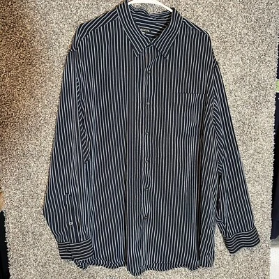 George Button Down Shirt Size 2XL 50/52 Navy White Stripe Polyester Long Sleeve - Image 1 of 4