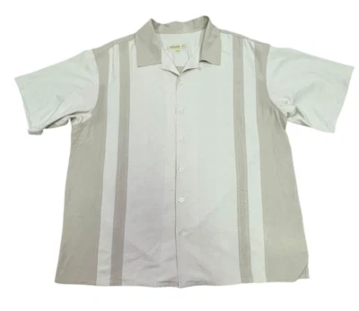 Мужская двухцветная кубинская лагерная рубашка JOSEPH & FEISS 100% шелк цвет слоновой кости/крем размер XXL - Изображение 1 из 4