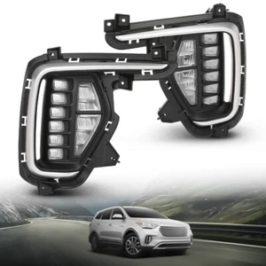 LED Fog Lights Driving Lamps w/ Bezel Fit For 2017-2019 Hyundai Santa Fe 7 Seats - Picture 1 of 11