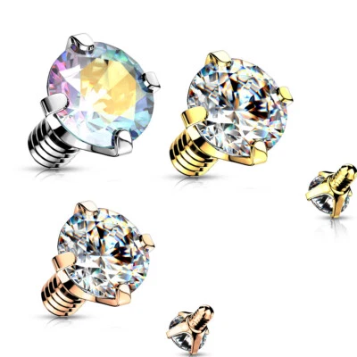 3 Pc 3 Colors  CZ Prong Dermal Anchor Tops 14G 4 mm - Image 1 of 4