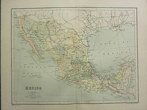 1904 ANTIQUE MAP ~ MEXICO ~ ZACATECAN OAXACA CHIAPAS LOWER CALIFORNIA - Picture 1 of 1