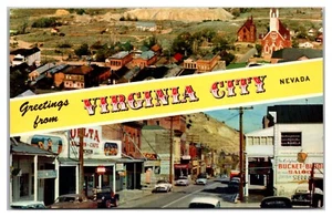 Greetings From Virginia City Nevada Aerial View Street View Comstock Lode - Picture 1 of 2