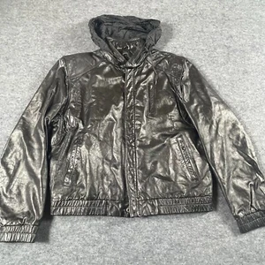 VTG Wilsons Leather Jacket 44 L Black Leather Full Zip Hidden Hood Lined Biker - Picture 1 of 17