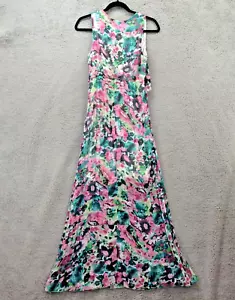 Summer Maxi Dress Women's M Pink Floral Layered Lined Sheer Party Resort Mia Mia - Picture 1 of 13