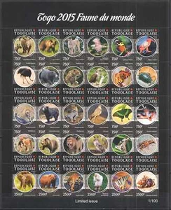 LS0908 2015 TOGO BUTTERFLIES WILD CATS BIRDS ANIMALS CRABS FAUNA ! UNIQUE SH MNH - Picture 1 of 1