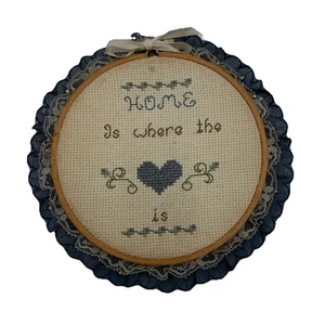 Home Is Where The Heart Is Cross Stitch Embroidery Hoop Wall Decor - Picture 1 of 5