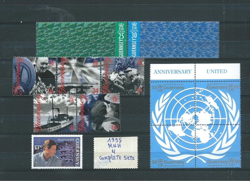 2 ) GUERNSEY 1995 : ALBUM PAGE WITH 4 COMPLET SETS STAMPS MNH - THEMATIC - Image 1 of 1
