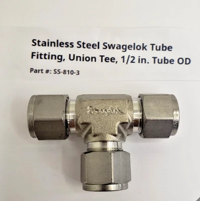 1 - Montaje de camiseta Swagelok de acero inoxidable Union, tubo OD de 1/2", SS-810-3 Foto 1 de 4