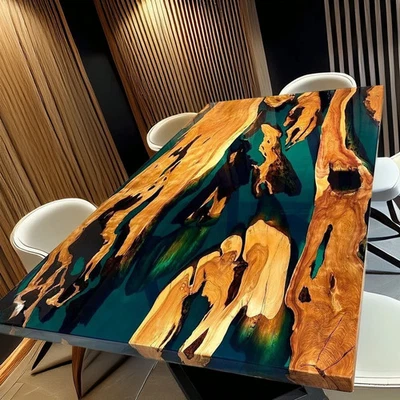 Custom Walnut Wood Epoxy Resin Dining Table – Handmade Black Clear River Table - Image 1 of 4