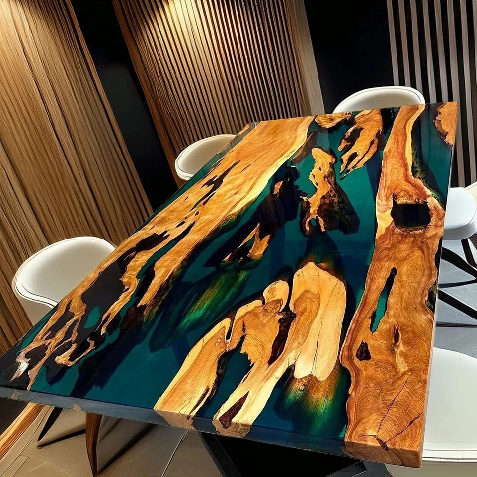 Custom Walnut Wood Epoxy Resin Dining Table – Handmade Black Clear River Table - Image 1 of 4