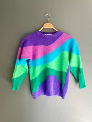 Vintage Rafaella Crewneck Sweater Angora Lambswool Colorblock Women’s Small - Image 1 of 4