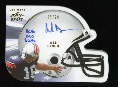 2011 Leaf Ultimate Draft Helmet Die Cuts Auto GOLD /20 Wes Bynum "BCS GW KICK" - Image 1 of 2