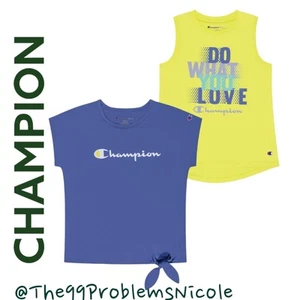 Champion Girls 2 Pack Activewear UPF 30 T-shirts Deep Forte Blue Lemon Tonic 5/6 - Picture 1 of 7