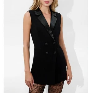 Alice + Olivia Carlena Tuxedo Romper Double Breasted Blazer black beaded size 2 - Picture 1 of 18