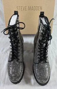 Steve Madden Bradlie Rhinestone Chunky Block Heel Boots Combat Sz 8.5 Y2K 90’s - Picture 1 of 5
