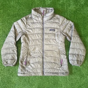Patagonia Youth Down Puffer Jacket Full Zip Size Youth Small 7/8 Gray Purple - Picture 1 of 8