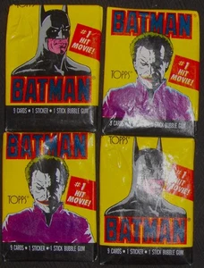 TOPPS 1989.  Batman 4 paquetes de cera sin abrir (un paquete: 9 cartas + 1 pegatina + 1 goma) - Imagen 1 de 5