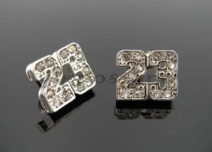 Michael Jordan Jumpman 23 Basketball Silver Tone CZ Stud Hip Hop Bling Earrings - Picture 1 of 2