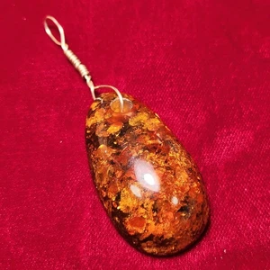 2" Large Amber Pendant Teardrop Reflective Enclusions Wire Wrap - Imagen 1 de 9