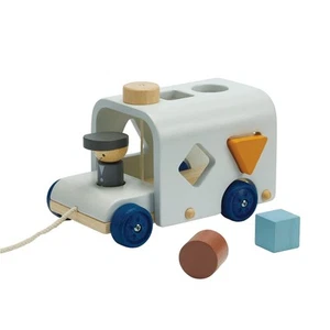 Shape Sorting Bus Wooden Pull Toy - Non-Toxic, Sustainably-Made Pull Along Wo... - Picture 1 of 6
