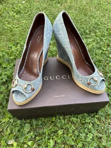 Decollete platforms Gucci In Denim GG color celeste/ Espadrillas Gucci - Foto 1 di 10