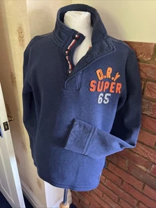 Superdry 1/4 Button Neck Sweatshirt Xxl Blue Orange Logo 48 Ch Premium Fleece - Picture 1 of 9