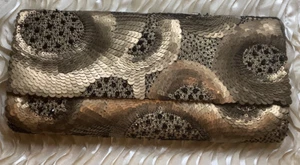 Deepa Gurnani Floral Pattern Evening Bag Clutch Snake Black Gold Rare NWT NOS - Picture 1 of 11