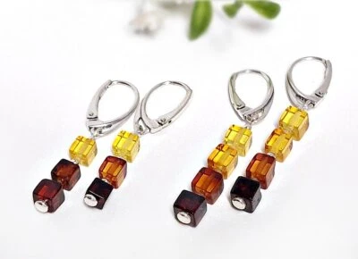 Bernstein Ohrringe Silber 925 Ohrhänger kurz lang echt Sterlingsilber bj241 - Bild 1 von 4