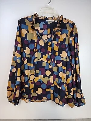 Туника блузка женская Sunny Leigh очень большая с оборками воротник абстрактная полупрозрачная - Изображение 1 из 4