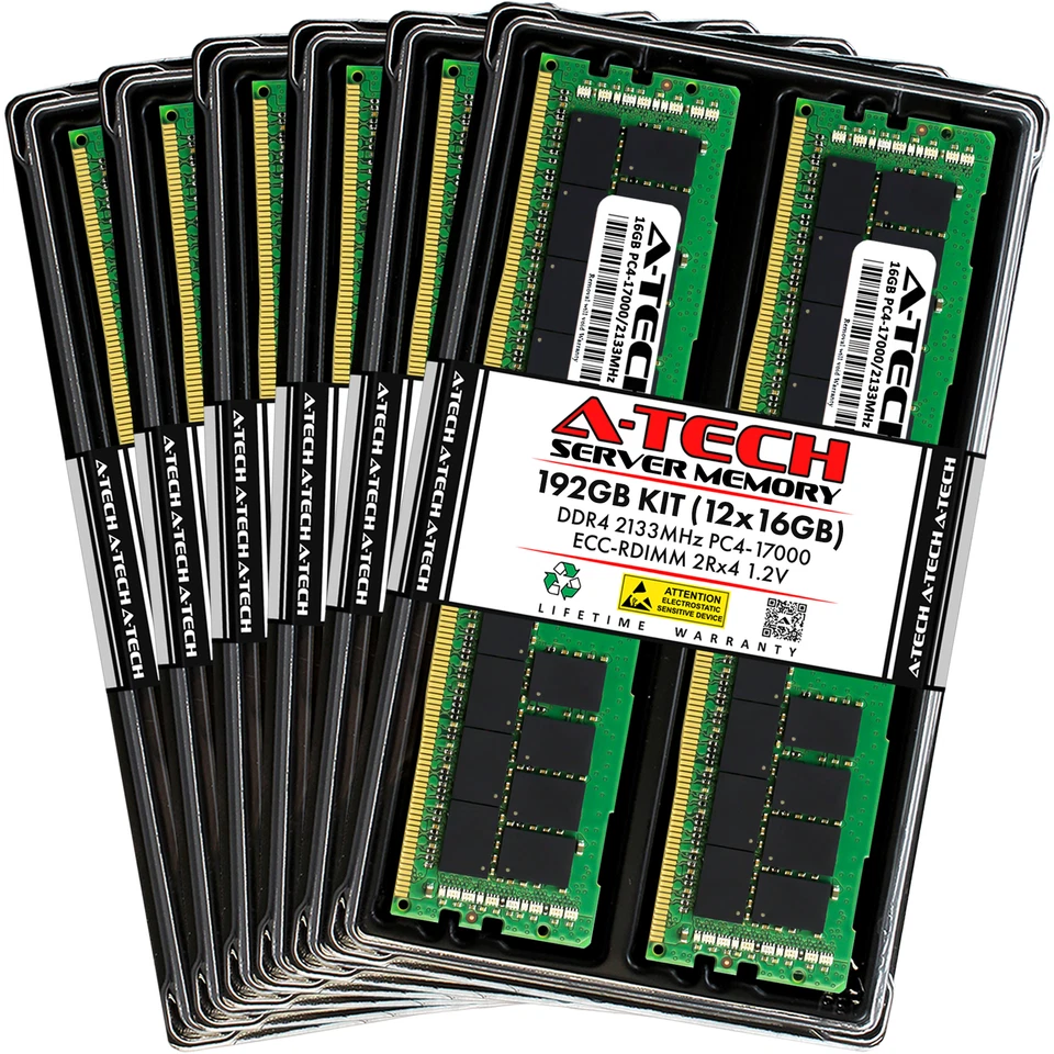 A-Tech 192GB 12x 16GB 2Rx4 PC4-17000R DDR4 2133 ECC REG RDIMM Server Memory RAM - Image 1 of 4