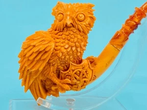 S.YANIK MEERSCHAUM Pipe GREAT HORNED OWL SPECIAL CASE 83 - Picture 1 of 8