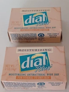 Vintage Sealed 2 Pack DIAL Plus Soap Moisturizing Body Bar 2oz Samples NOS Prop - Picture 1 of 6