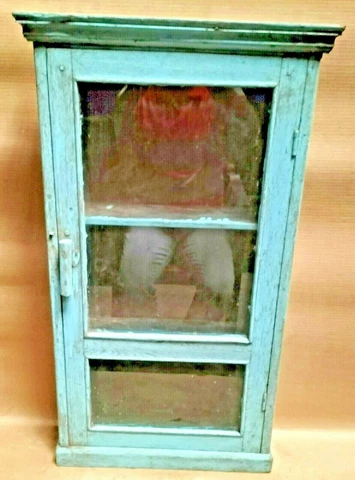 Wood Cabinet Restored Curio Display showcase scraped color solid back shabbychic Cover