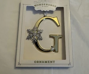 Boxed Golden Metal Monogram Letter G Christmas Tree Ornament w/ Silver Snowflake - Picture 1 of 3