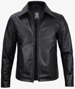 Men's New Stylish Bomber Trucker Moto Biker Real Cowhide Black Leather Jacket - Picture 1 of 6