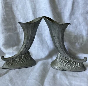 Silver Plated Cornucopia Bud Vase Pair Floral Design Vintage Made in Japan - Picture 1 of 7