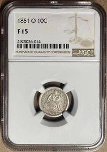 1851-O NGC F15 Liberty Seated Dime 10c - New Orleans Mint - Picture 1 of 2