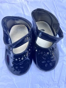 Vtg. Buttery Soft Black Patent Leather Baby Shoes  w/Straps Walker Doll Shoe New - Picture 1 of 13