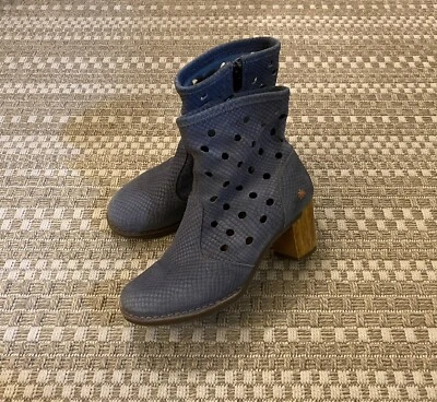 The ART COMPANY Blue Perforated Suede Leather High Heel Zip Ankle Boots 37 / 6.5 - Image 1 of 4
