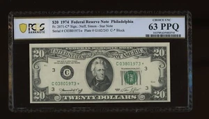 DBR 1974 $20 FRN Philadelphia STAR Fr. 2071-C* PCGS-B 63 PPQ Serial C03801973* - Picture 1 of 2