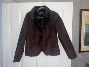 PER UNA LADIES BROWN FAUX SUEDE SHEARLING JACKET SIZE M MEDIUM NEVER WORN - Picture 1 of 6