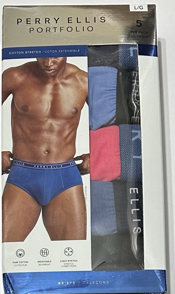Calzoncillos elásticos de algodón grandes (36-38) azules/rosa/negro Perry Ellis para hombre 5 Foto 1 de 4