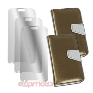 2X WALLET CASE COVER+SCREEN PROTECTOR STAND PU LEATHER GOLD GALAXY S IV S4 I9500 - Photo 1 sur 2