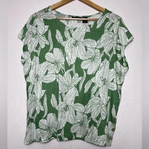 Top básico para mujer Tahari 100 % lino verde floral boho costero talla XL - Imagen 1 de 4