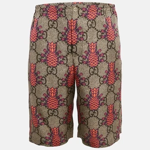 Gucci Brown/Pink Pineapple GG Print Silk Shorts M - Picture 1 of 8