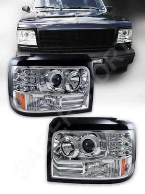 Faros proyectores halo cromados con luces LED de estacionamiento para Bronco F150 1992-1996 Foto 1 de 4
