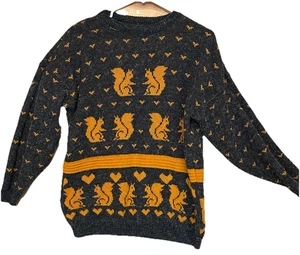 Woman Mens Large? Wool Blend Cardigan Sweater Love Squirrels Crew Neck - Picture 1 of 7