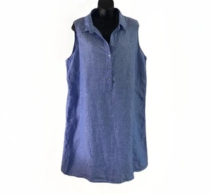 Neu Tahari 100% Leinen Etuikleid ärmellos blau Kragen Knopf CoastalCore - Bild 1 von 6