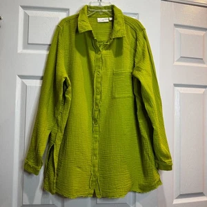 Belle by Kim Gravel Cotton Gauze Summer Night Big Shirt Avocado Green Size Large - Picture 1 of 15